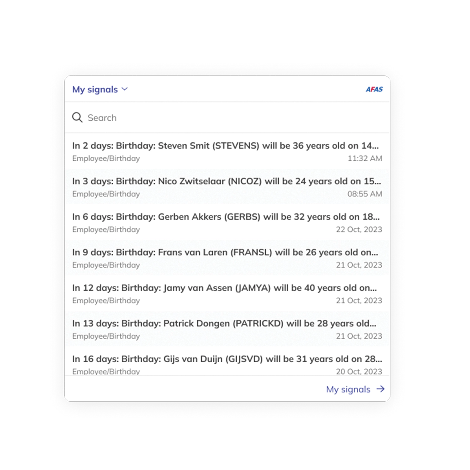 AFAS signals